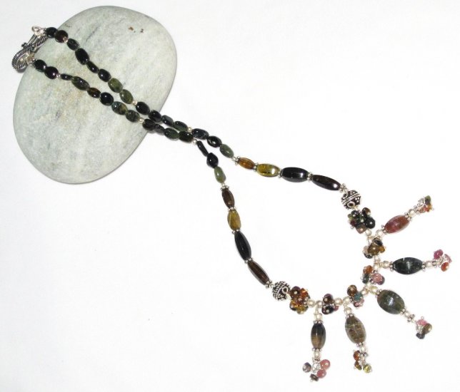 ST454 Mixed Stones Necklace in Sterling Silver