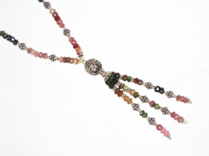 ST464 Mixed Stones Necklace in Sterling Silver
