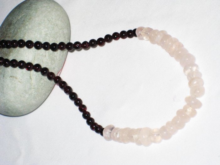 ST480 Garnet and Rose Quartz Necklace in Sterling Silver