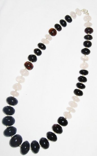 ST484 Rose Quartz and Smoky Quartz Necklace in Sterling Silver