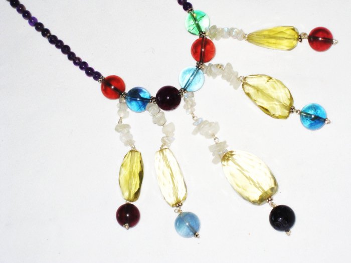 ST490 Mixed Stones Necklace in Sterling Silver