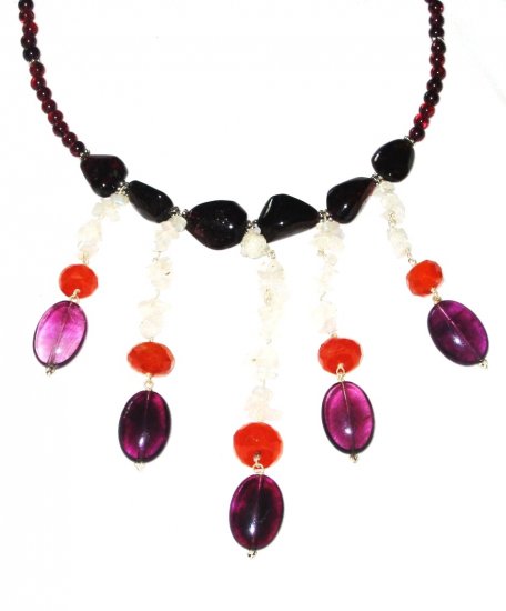 ST495 Mixed Stones Necklace in Sterling Silver