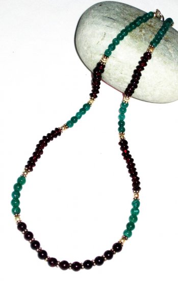 ST503 Garnet and Malachite Necklace in Sterling Silver