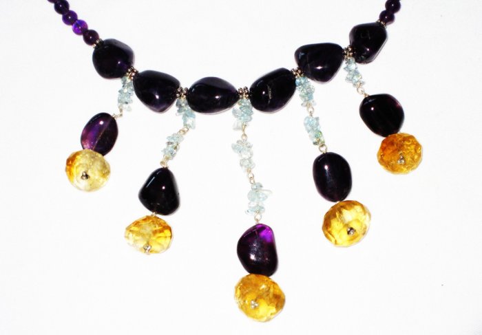 ST526 Amethyst, Citrine and Chalcedony Necklace in Sterling Silver