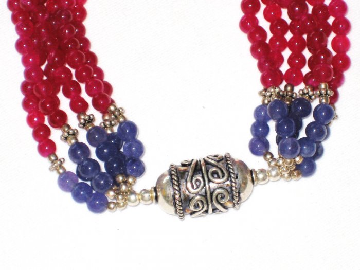 ST532 Mixed Stones Necklace in Sterling Silver
