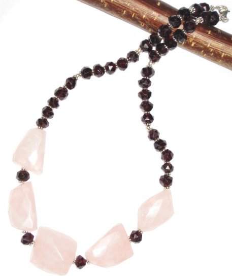 ST545 Rose Quartz and Garnet Necklace in Sterling Silver