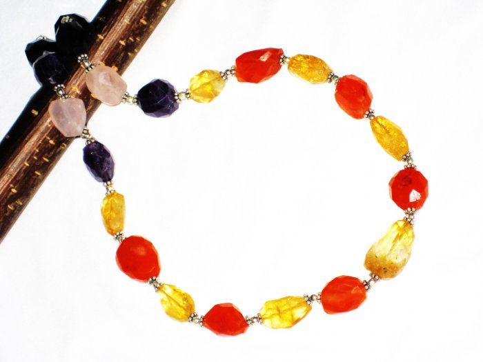 ST546 Citrine, Rose Quartz, Carnelian and Amethyst Necklace in Sterling Silver