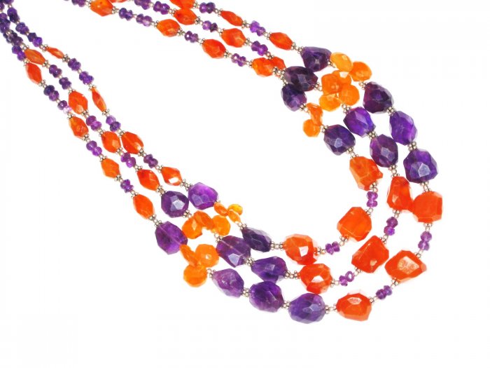ST549 Carnelian and Amethyst Necklace in Sterling Silver