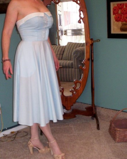 Hand Sewn Dotted Swiss Blue Strapless Summer Dress FREE SHIPPING!