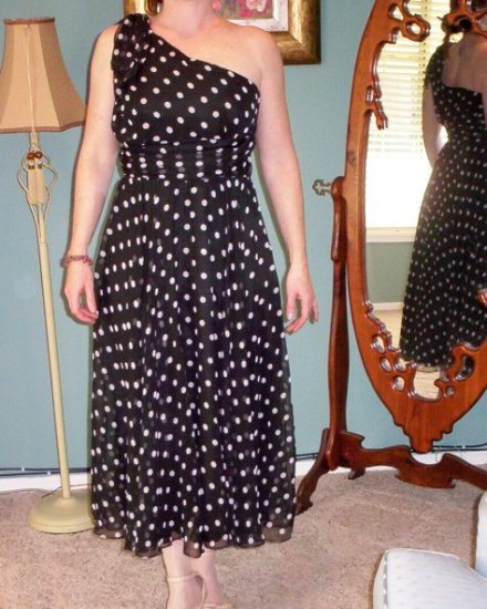 Aurelie Chiffon ~ Satin Black Polka Dot Dress FREE SHIPPING!