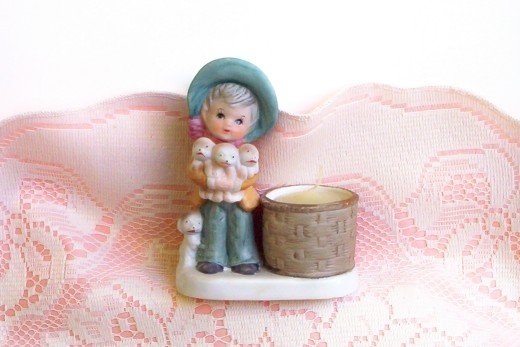 Little Luvkins Jasco Girl with 4 puppies and candle holder FREE SHIPPING!