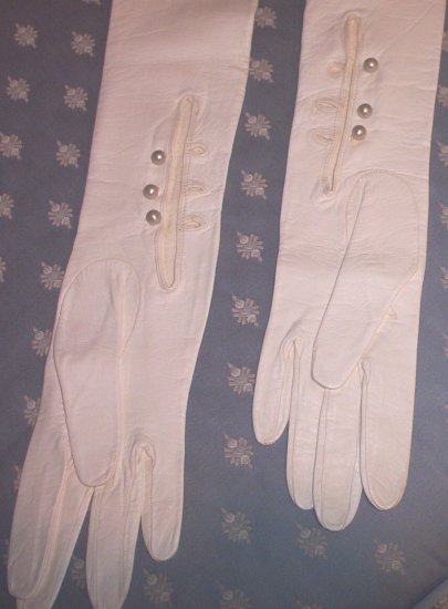 SOLD! Ladies Full Length Kid Gloves with Pearl Buttons