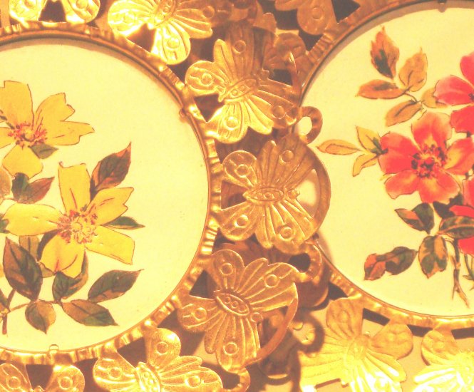 Set: 4 English Floral Samplers Framed in Embossed Brass Sheeting FREE SHIPPING!
