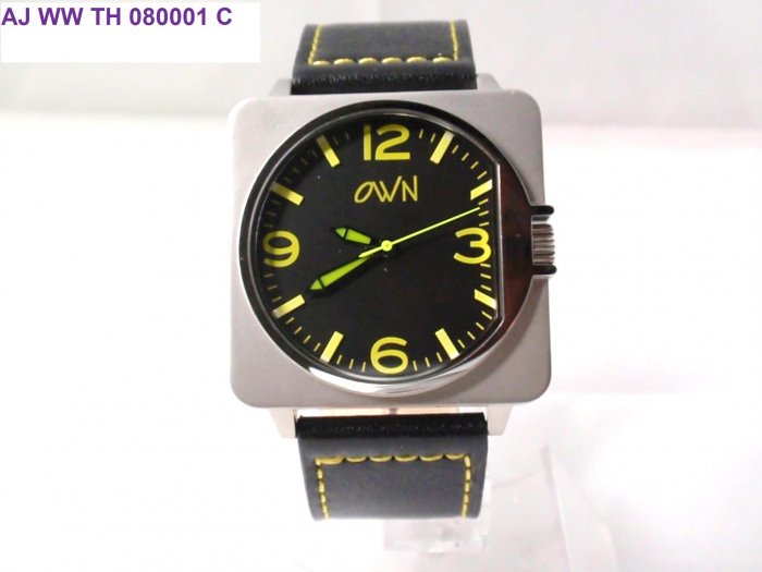 Trendy steel watch with genuine leather strap and luminous dial