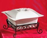 2 Qt. *Unique* Square Casserole Dish with Lid and Rack - White