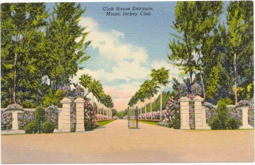 Miami Jockey Club, Hialeah Race Track Club Entrance, Miami, FL 1938 Curteich Postcard #0025