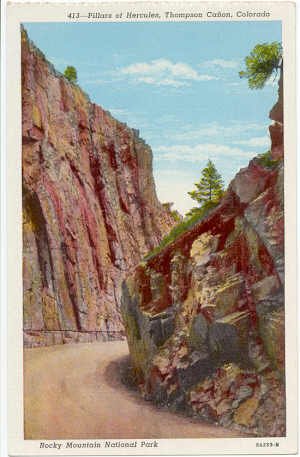 Pillars of Herculas Thompson Canon, Colorado Rocky Mountain National Park CO Postcard c 1930s #0062