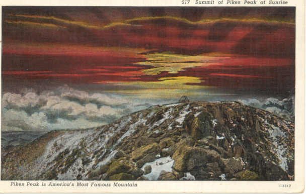 Summit of Pikes Peak at Sunrise CO Postcard Circa 1930s #0236