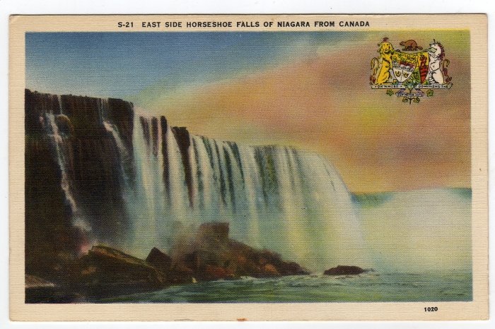 East Side Horseshoe Falls of Niagara From Canada Linen Postcard #0247