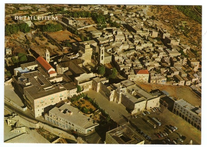 Bethlehem Bird's eye view - Showing forecourt of the Church of the Nativity Israel Postcard #0323