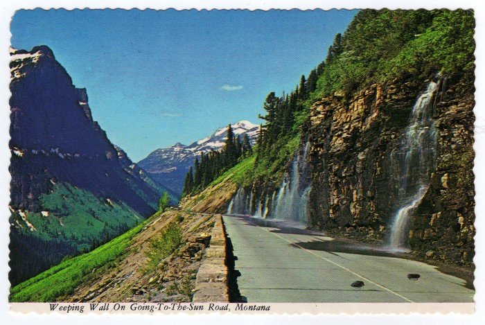 Weeping Wall on Going-To-The-Sun Road, Glacier National Park Montana Postcard #0328