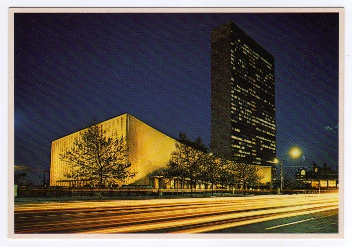 United Nations Building night view Postcard #0441