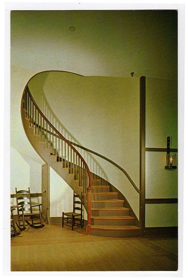 Spiral staircase Micajah Burnett Shakertown Pleasant Hill, KY Postcard Walter H. Miller Photo #0459