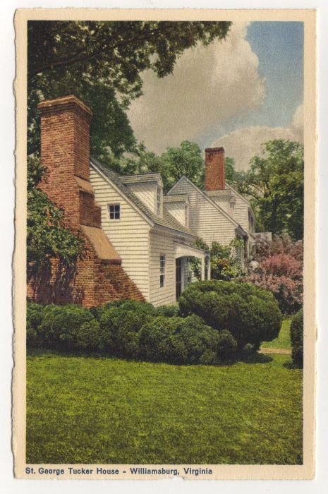 St. George Tucker House, Williamsburg, VA postcard Swiss Made white border #0495