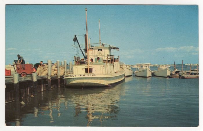 Harbor at Tangier Island, VA postcard Vintage Mail Boat Crisfield, MD #0520