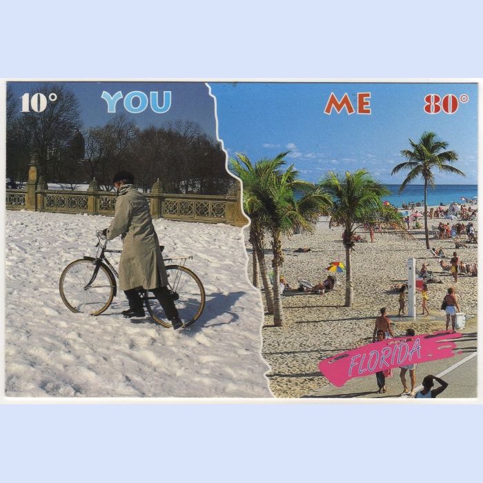 Florida Weather Humor Postcard Florida beaches at 80° You with Snow and 10 degrees FL FLA #0523