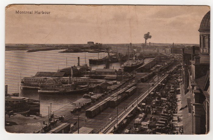 Montreal Harbour divided back early postcard paddle wheel ship horses buggys Valentine & Sons #0541