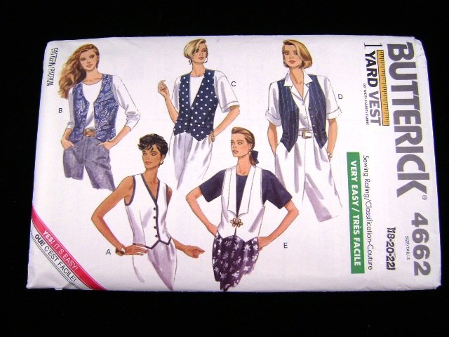 Butterick 4662 Misses 1 Yard Vest Sewing Pattern