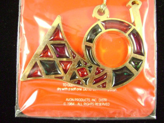 Vintage 1984 Avon Jewel Tone Christmas Horn Ornament