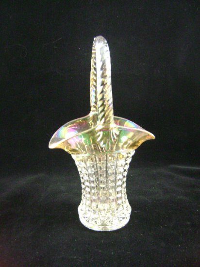 Vintage Imperial Carnival Waffle Block Glass Basket Clambroth