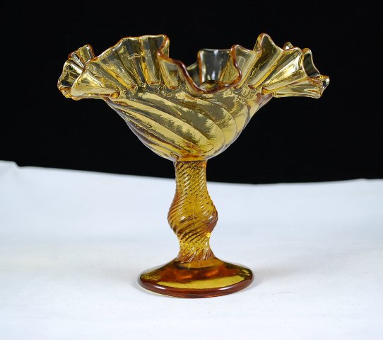 Vintage Amber Glass Double Crimped Ruffled Compote