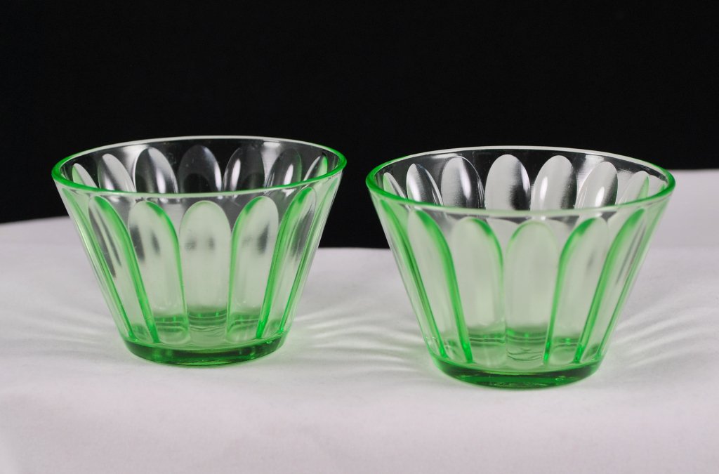 Pair of Hazel Atlas Green Jell-O Mold Depression Glass Dishes
