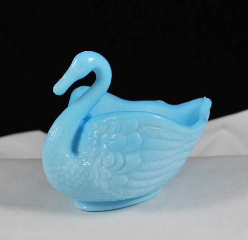 Vintage Imperial Blue Milk Glass Swan Dish