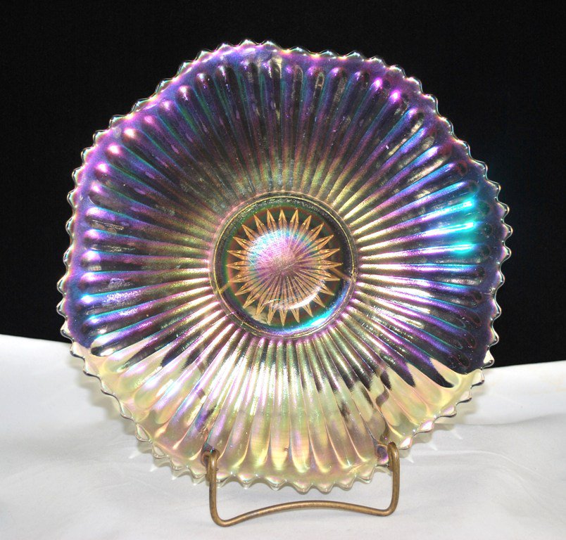 Vintage Iridescent Amber Glass Ribbed Plate