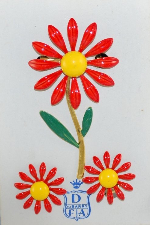 Vintage DuBarry Daisy Flower Pin or Brooch and Earring Set
