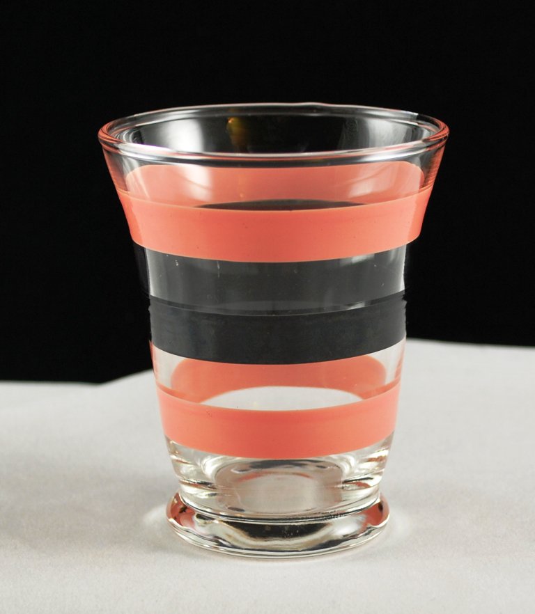 Vintage Juice Glass Pink and Black Bands Drinkware