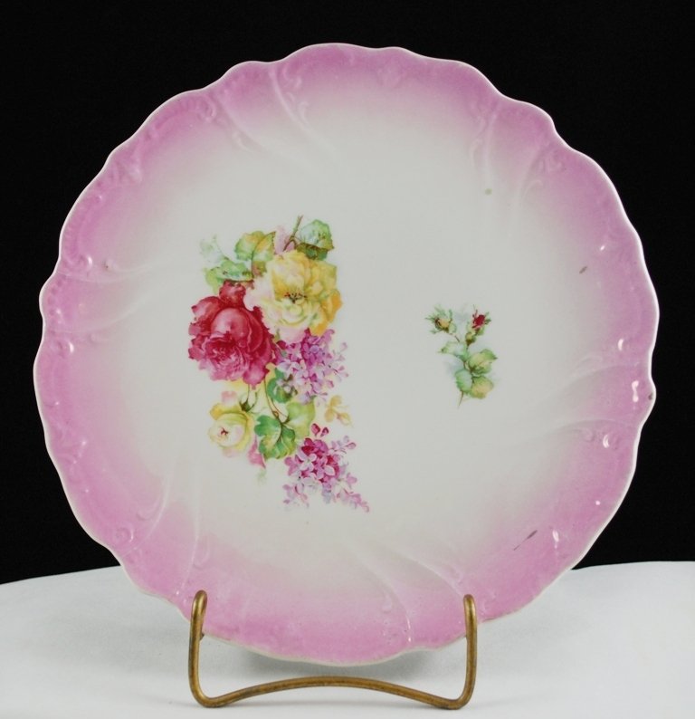 Vintage White Porcelain Collector Plate Rosebuds and Roses Pink Border