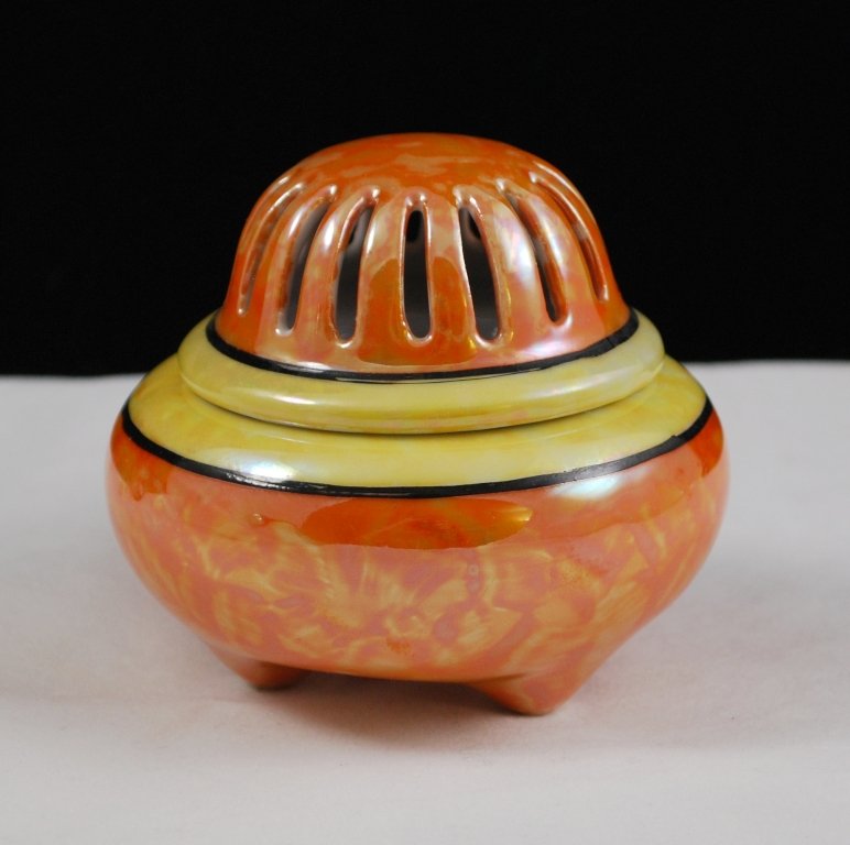 Vintage Japan Lusterware Orange Yellow Porcelain Incense Burner