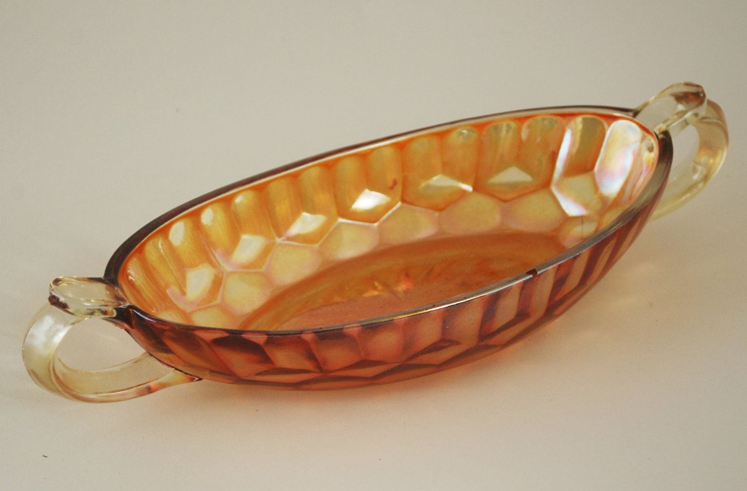 Marigold Optic Cube Diamond Vintage Glass Handled Relish