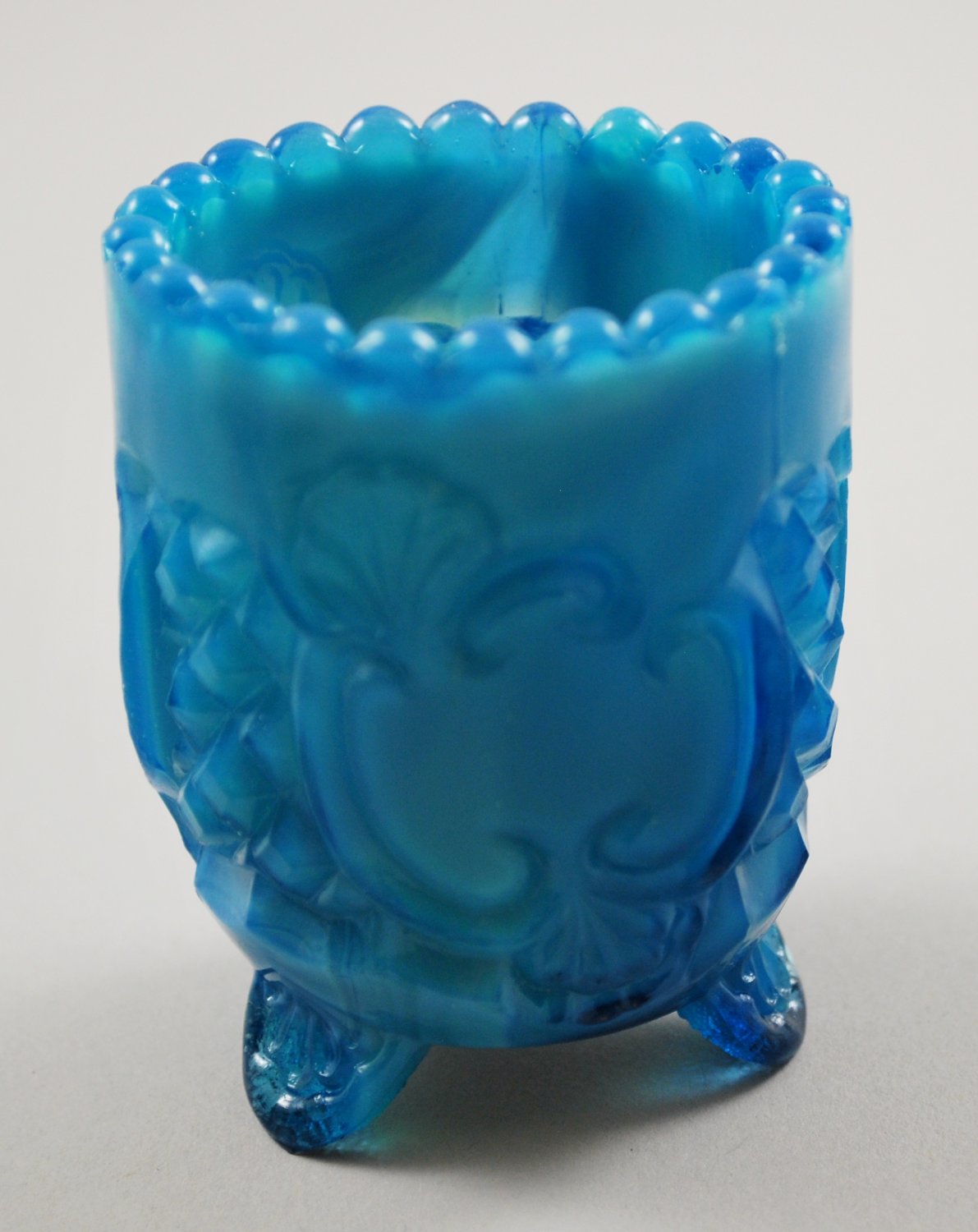 Croesus Blue or Teal Swirled Slag Glass Toothpick Holder