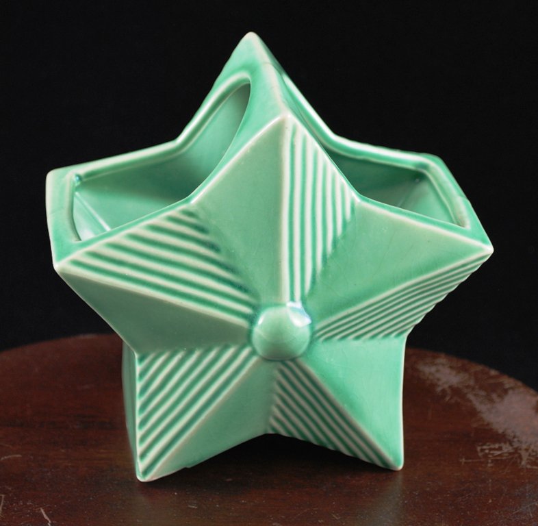 Vintage Green Ribbed Star Shaped Planter w/ Button