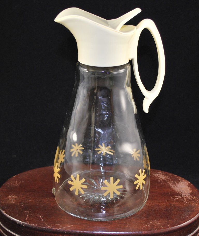 Log Cabin Syrup Glass Jar Pitcher Stars w/ Lid