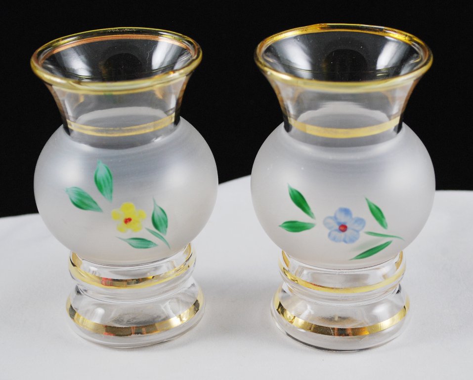 Pair of Clear and Frosted Glass Bud Vases Floral Design