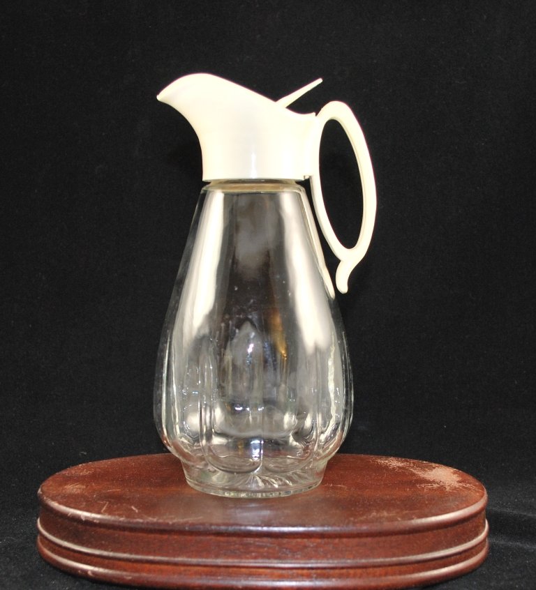Vintage Mid-Century Glass Syrup Jar Dispenser w/ Plastic Lid