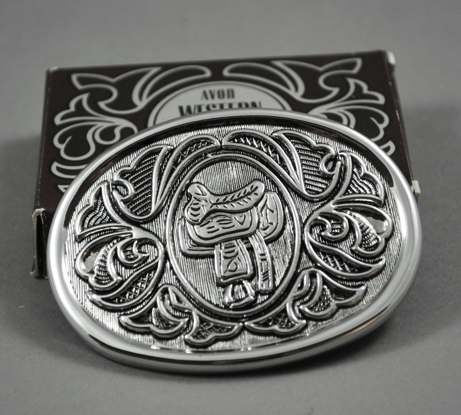 1980 Avon Western Saddle Cowboy Silvertone Belt Buckle for Men