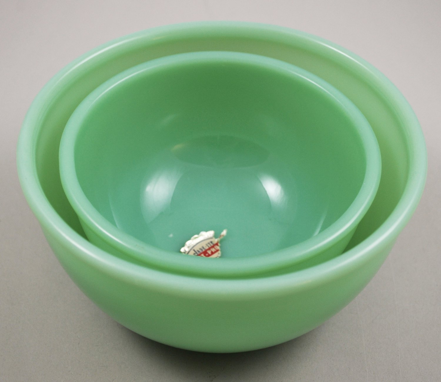 Anchor Hocking Fire-King Jade-ite Beaded Edge Vintage Mixing Bowls Set of 2
